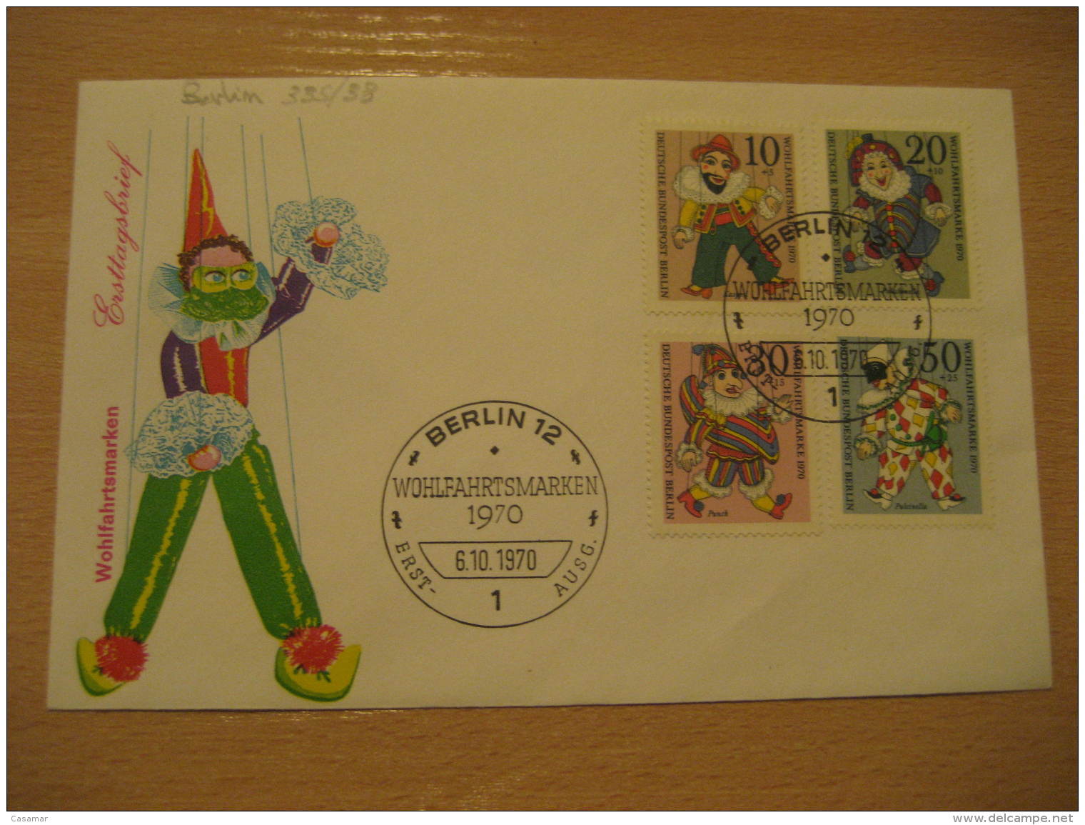 PUPPETS Yvert 335/8 Puppet Marionnette Marioneta Theater Theatre BERLIN 1970 FDC Cancel Cover BERLIN GERMANY - Puppets