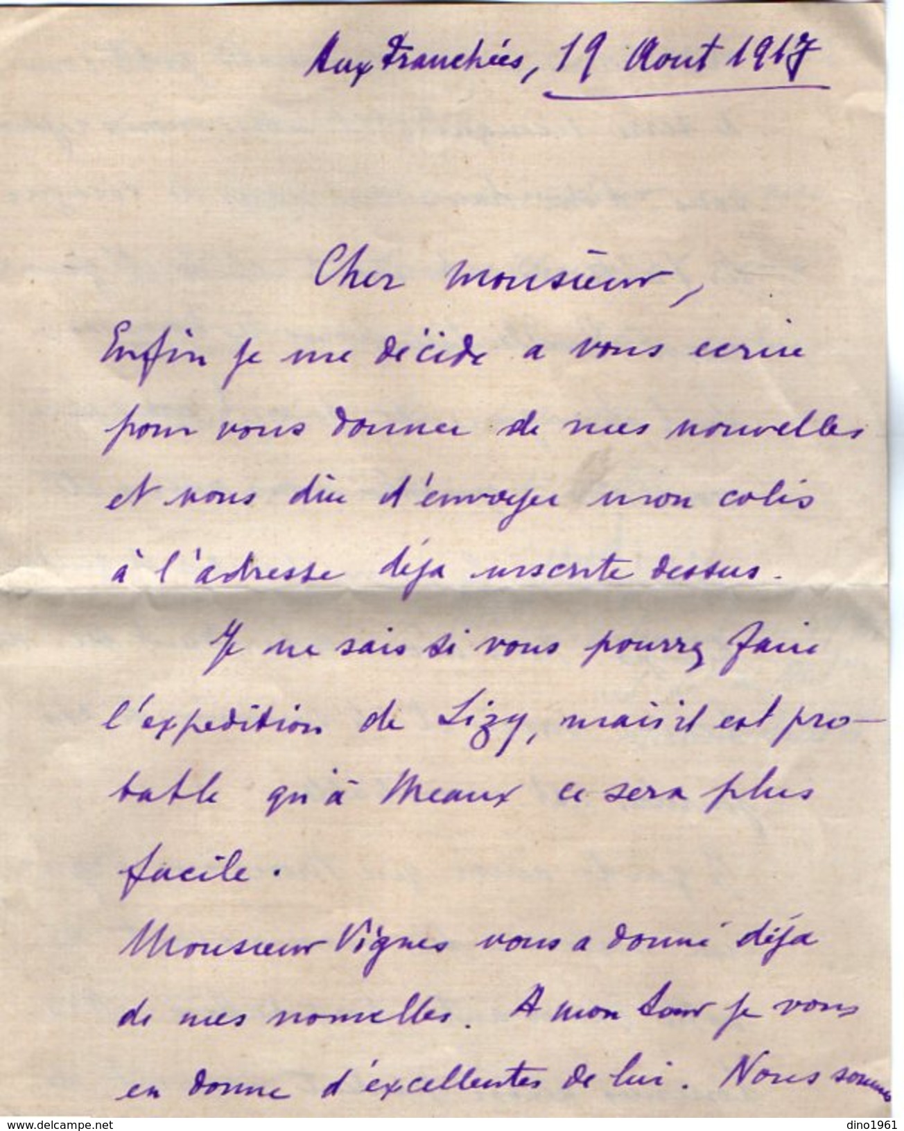 VP7990 - MILITARIA - Guerre 14 /18 - Lettre De Mr MILLERET Au 49 ème Rgt D'Infanterie  SP 6 Pour CONGIS - Récit - Documenti