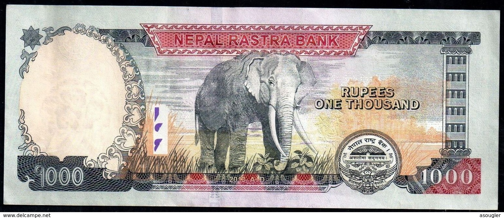 NEPAL 1000 RUPEES 2013 VF-EXF P-75a "free Shipping Via Regular Air Mail.(buyer Risk)" - Nepal