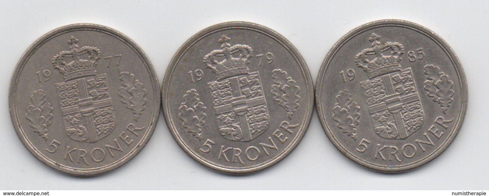 Danemark : Lot De 3 Pièces De 5 Kroner : 1977 SB - 1979 BB - 1985 RB (Diamètre : 32,5 Mm) - Denmark