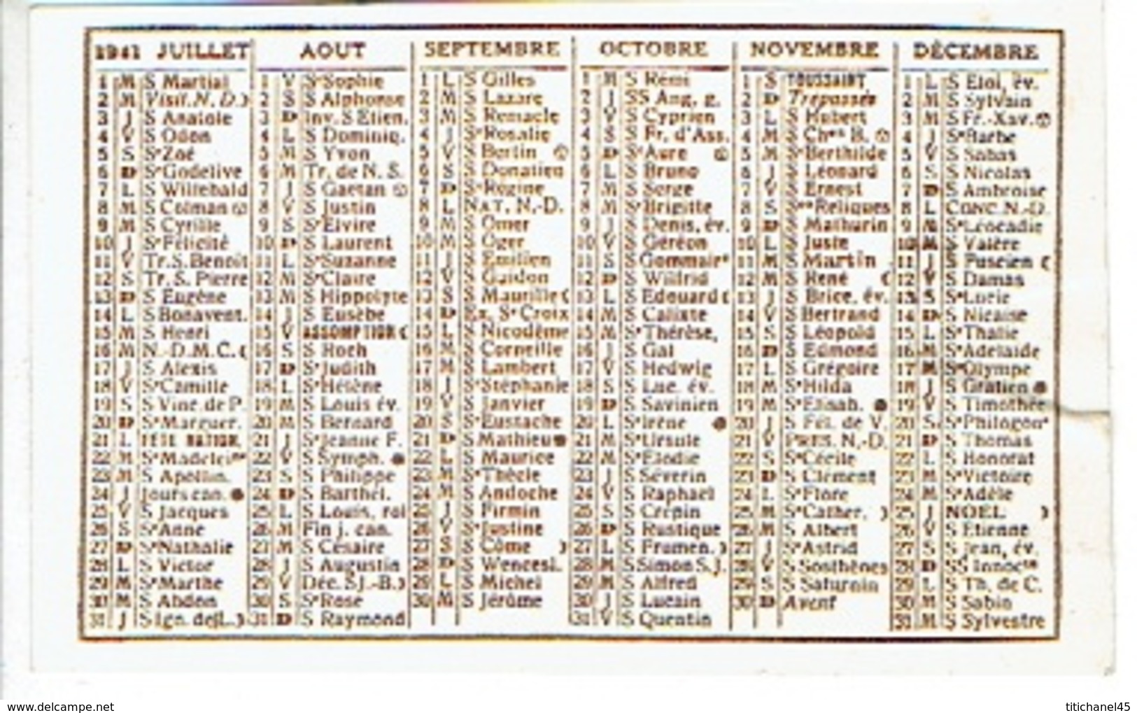 Calendrier De 1942 SUCRE OREYE Mon Préféré : Pur - Fondant - Le Moins Cher - Petit Format : 1941-60