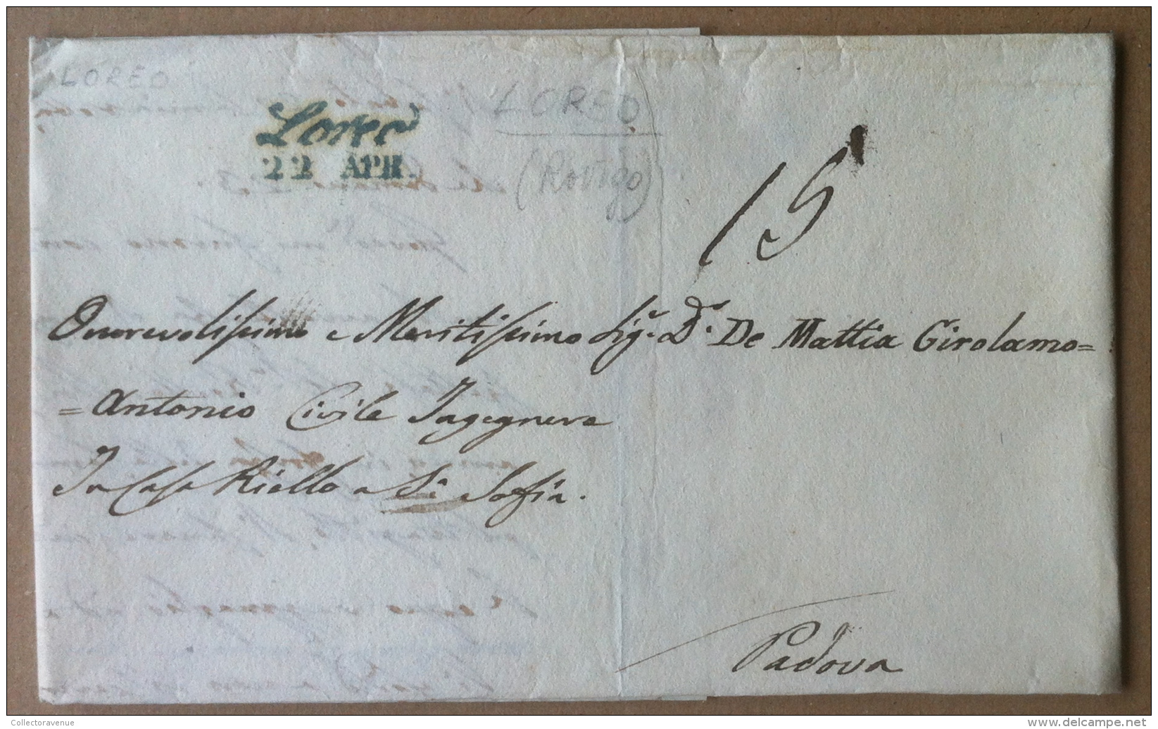 Prefilatelia - 1850 - Lettera Da Loreo A Padova - Annullo Corsivo Verde - 1. ...-1850 Prefilatelia