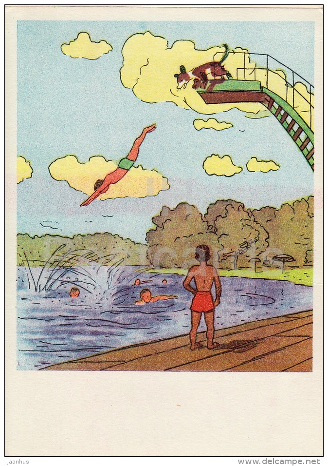 Illustration - Water Jumping - Moydodyr By K. Chukovsky - Wash-'em-Clean - Fairy Tale - 1970 - Russia USSR - Unused - Contes, Fables & Légendes