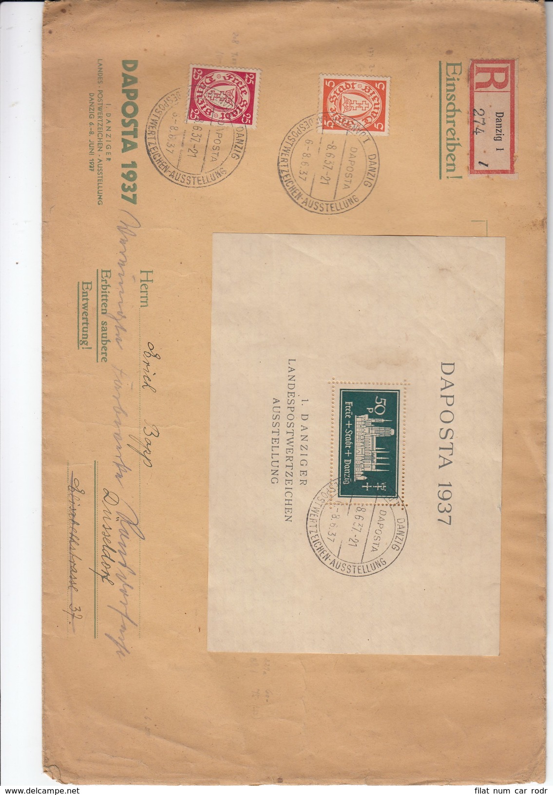 0001 SOBRE CIRCULADO DANZIG DAPOSTA 1937 - Cartas & Documentos