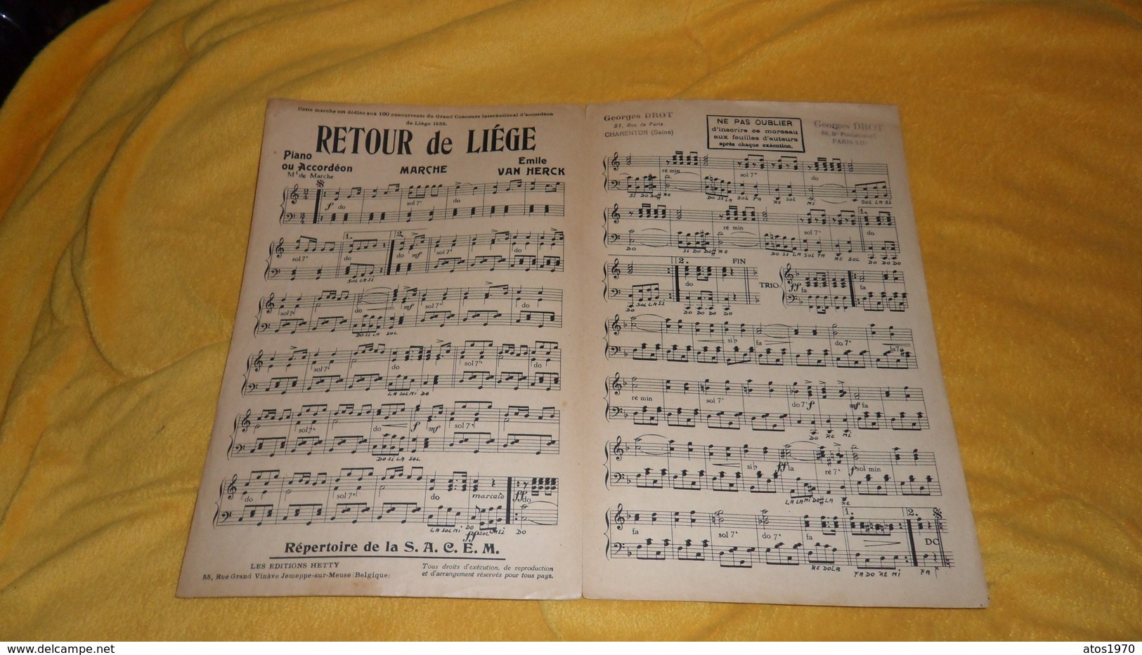 PARTITION LA REVUE DES ORCHESTRES 15 JANVIER 1937. / RETOUR DE LIEGE. MARCHE - Partitions Musicales Anciennes