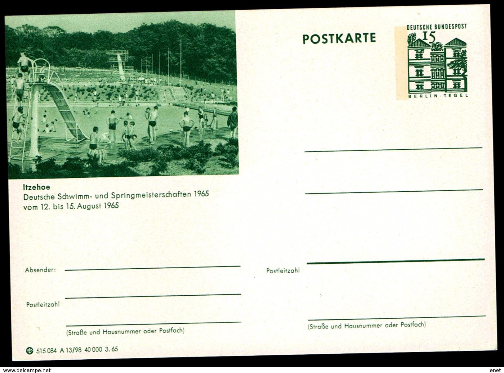 Deutschland 1965 - Postkarte - Itzehoe - Schimm- Und Springmeisterschaften - Schwimmen