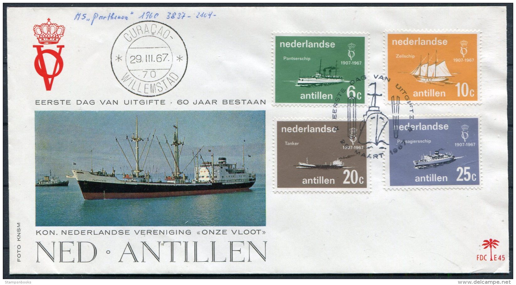 1967 Dutch Antillies 60 Jaar Bestaan, Ships FDC - Curazao, Antillas Holandesas, Aruba