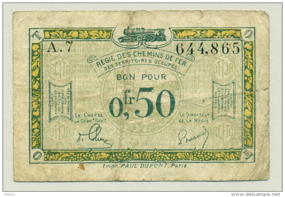 REGIE DES CHEMINS DE FER / Franco-Belgian Railways Administration In Occupied German Territory / 0,50 CTS - Bons & Nécessité