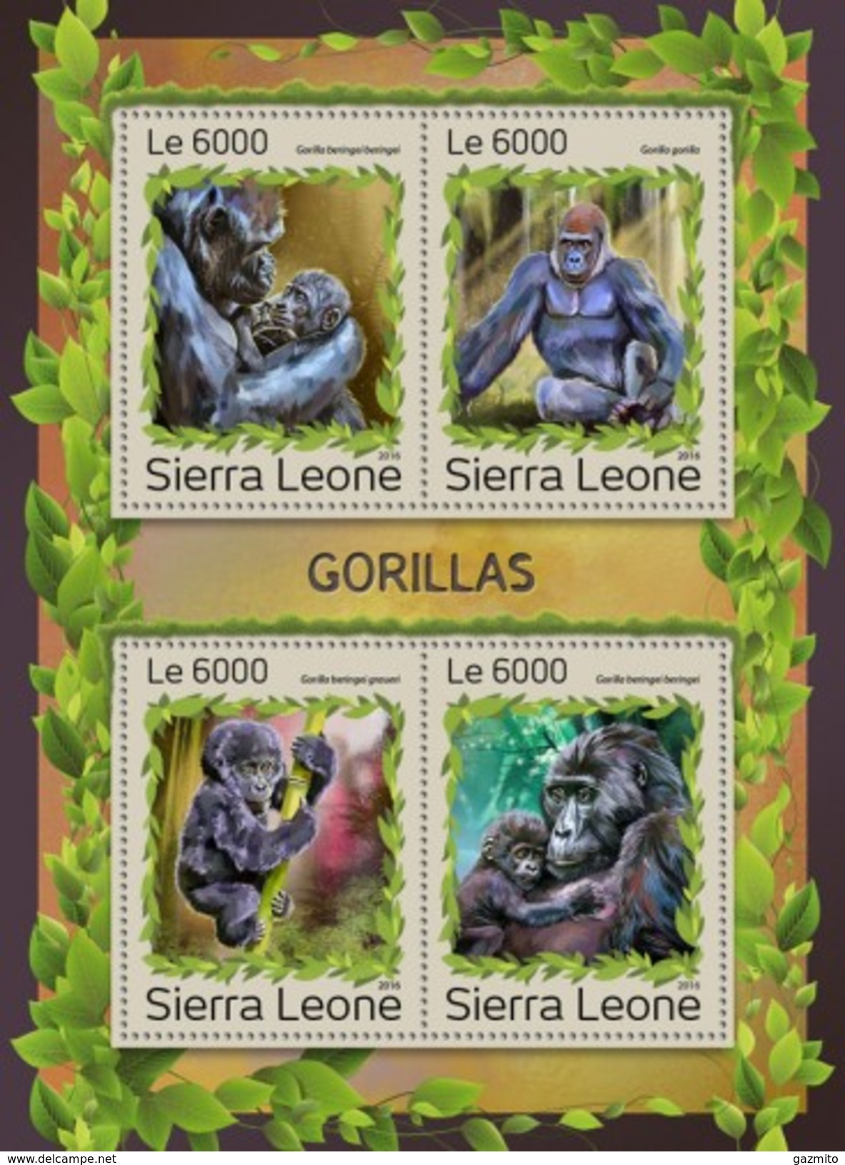 Sierra Leone 2016, Animals, Gorillas, 4val In BF - Gorillas