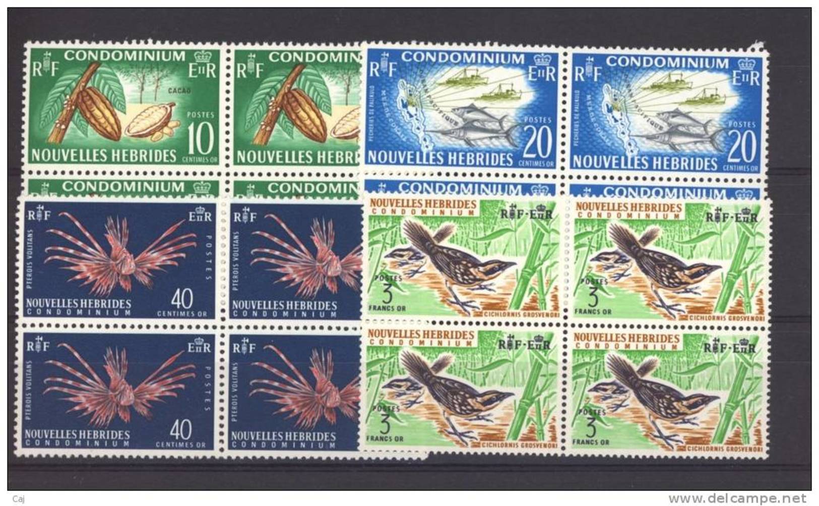 Nouvelles Hébrides  :  Yv  215-18  **   Blocs De 4  ,oiseau - Poisson - Neufs