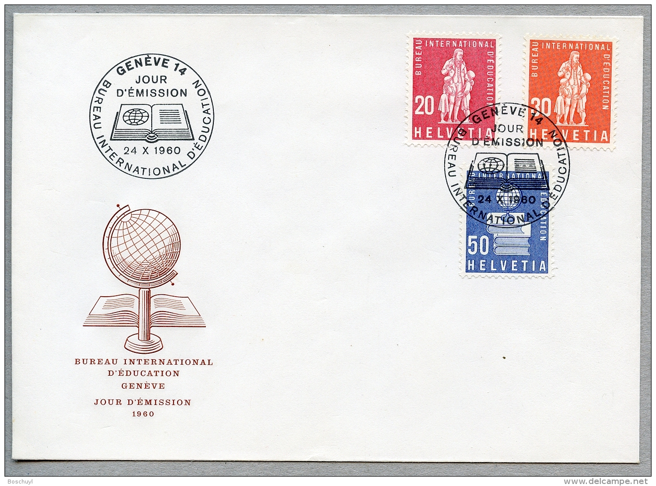 Switzerland, International Education Bureau, IEB, BIE, United Nations, 1960, Combo FDC, Michel 46-48, Gaines 46-48 - Service