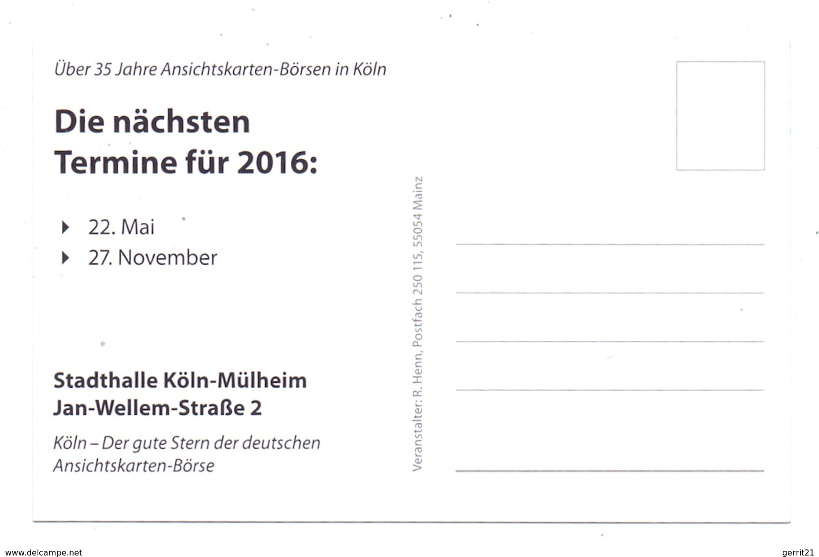 5000 KÖLN, TENNIS, Sammler-Börse Köln-Mülheim, 2016 - Sammlerbörsen & Sammlerausstellungen