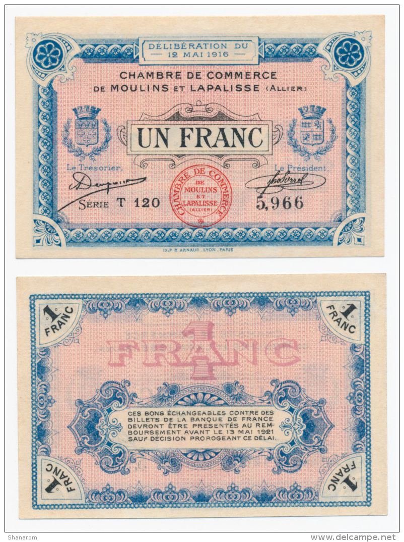 1914-1918 // C.D.C. // MOULINS &amp; LAPALISSE-1916 // 1 Franc - Chambre De Commerce