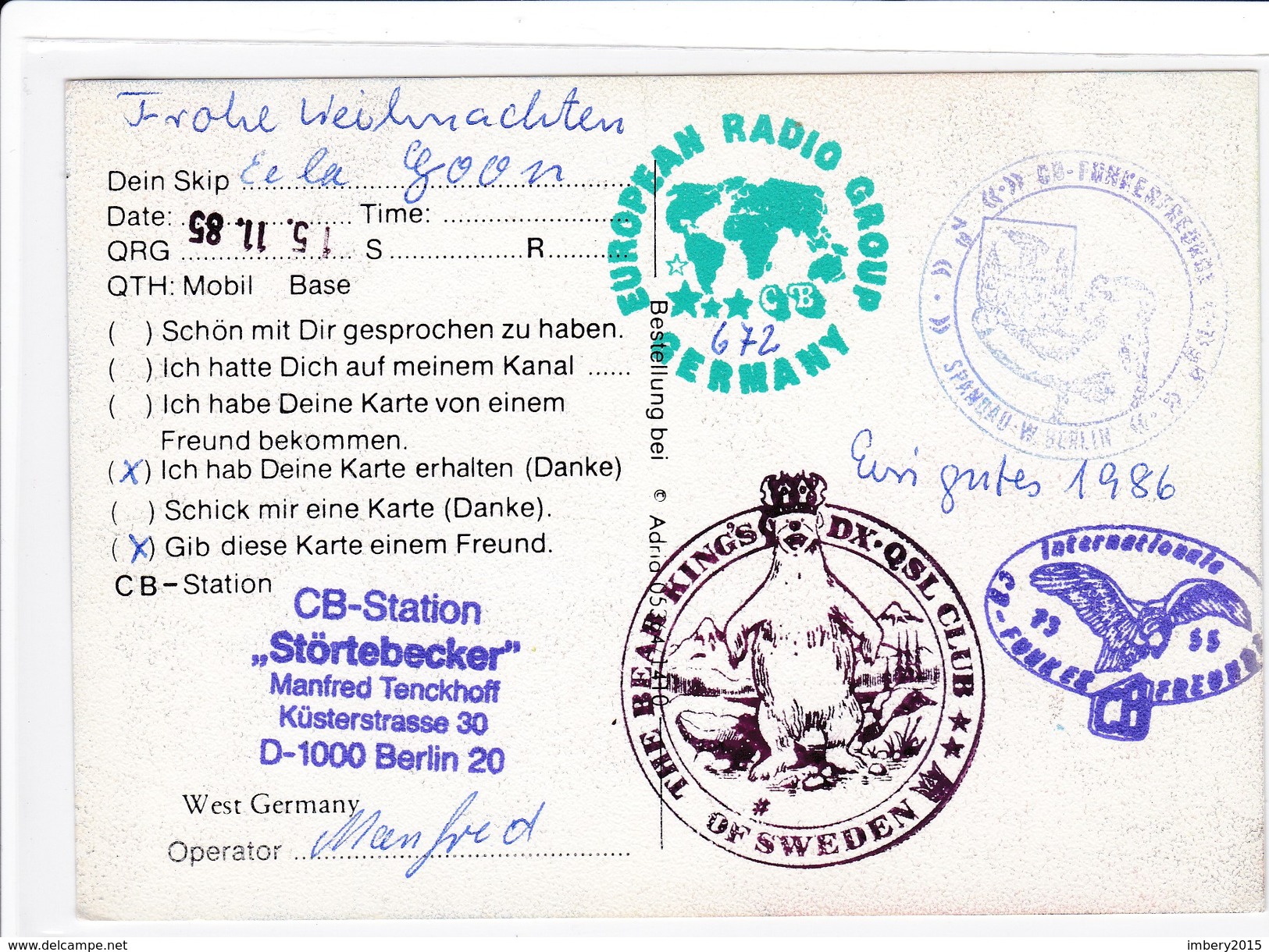 QSL Karte, CB Funk Station, STÖRTEBEKER, Berlin, West Germany, Segelschiff, - CB-Funk