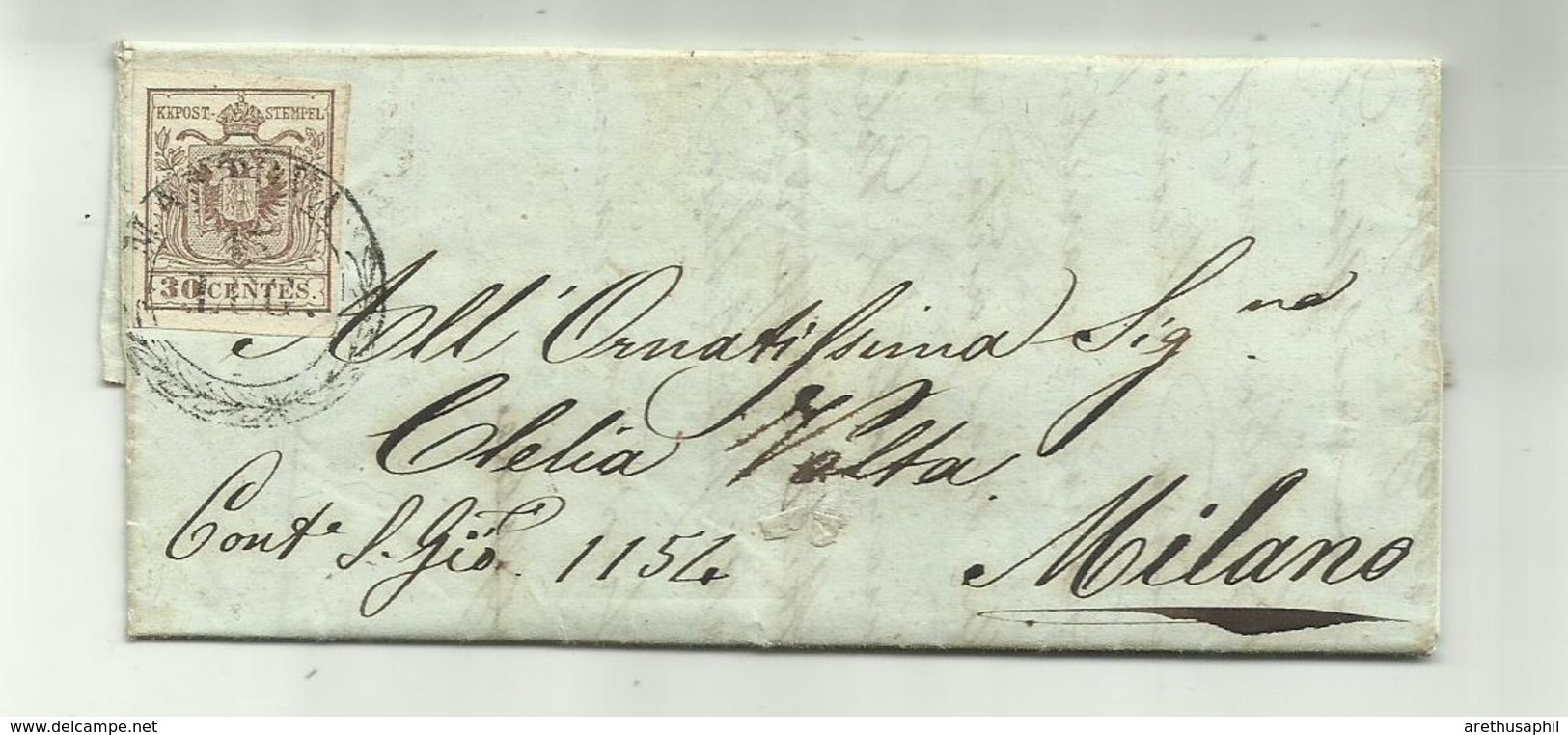 AS043-Lettera Da Mantova 13.7.1850 Per Milano Con 30 Cent. Stemma I Tipo - Lombardo-Vénétie