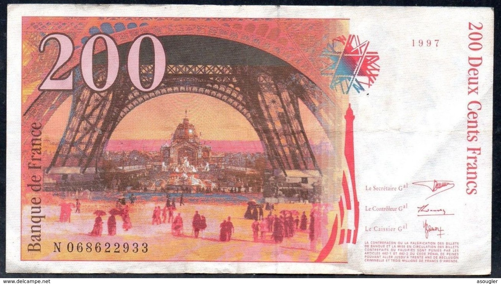 FRANCE 200 FRANCS 1997 F-VF P-159a - 200 F 1995-1999 ''Eiffel''