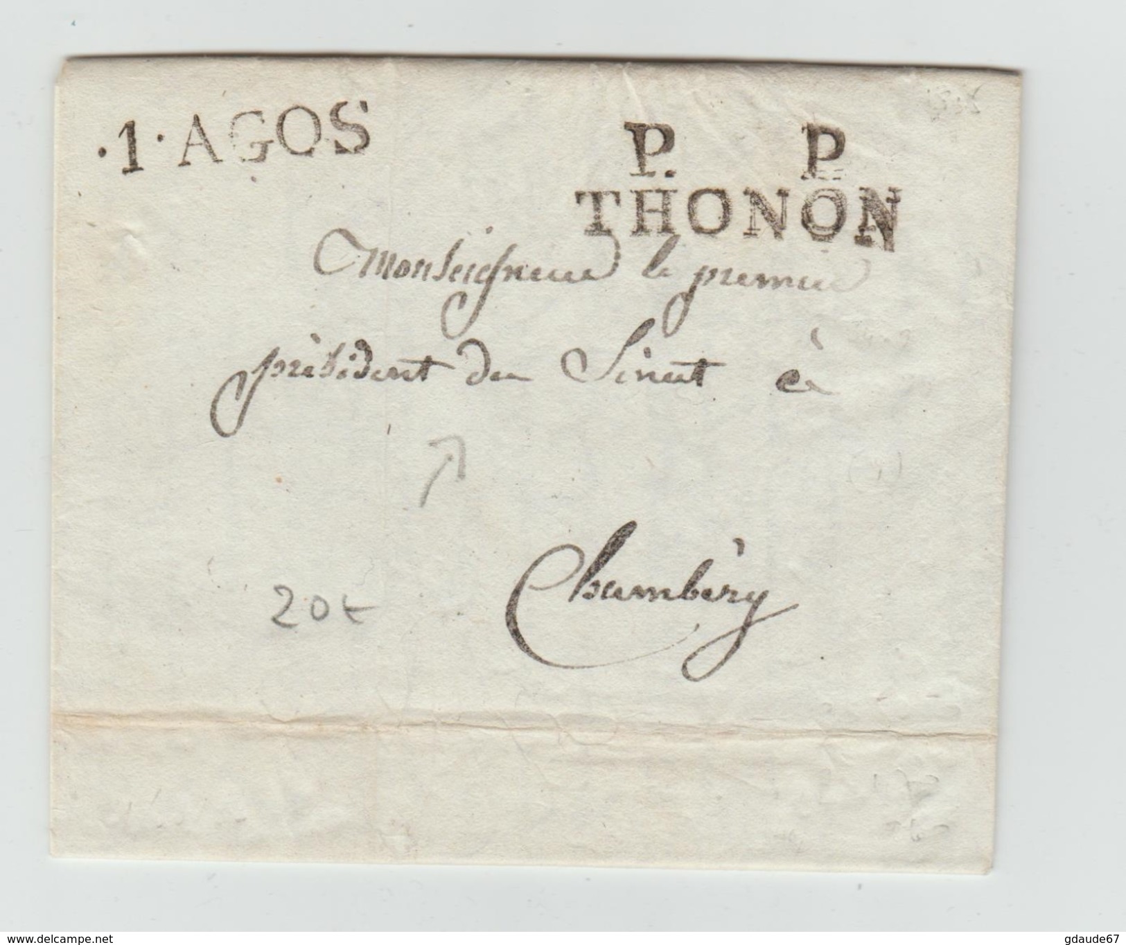 1835 - LETTRE Pour Le PRESIDENT DU SENAT A CHAMBERY En PORT PAYE De THONON (ETAT DE SAVOIE / SARDE) - 1801-1848: Vorläufer XIX