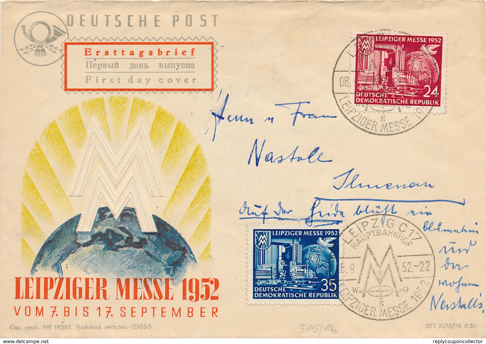 LEIPZIG - 1952 , Leipziger Messe - FDC-Brief Nach Ilmenau - Briefe U. Dokumente