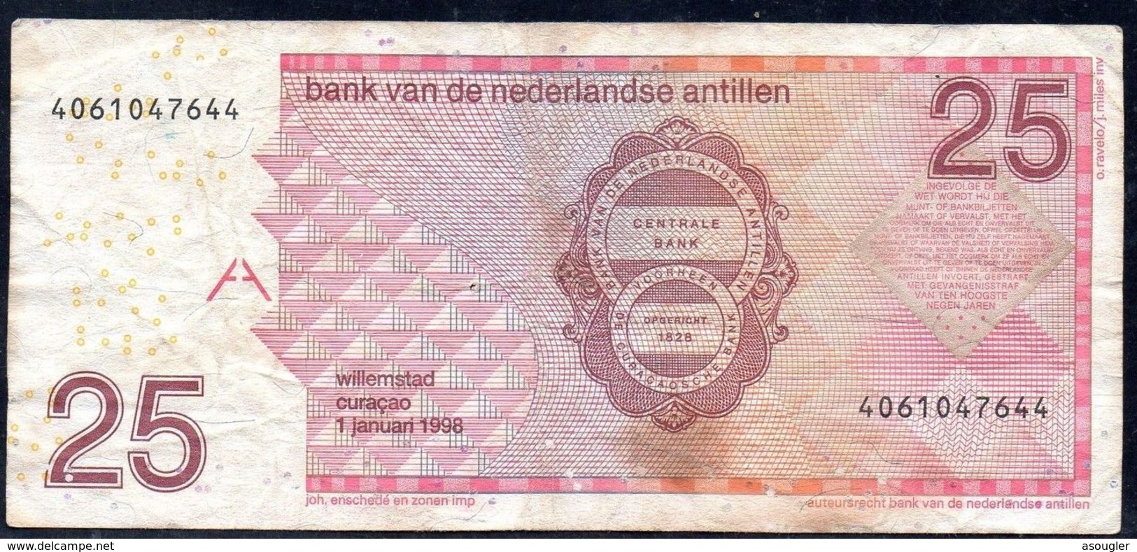 Netherlands Antilles 25 Gulden 1998 VG-F P-29a - Other - America