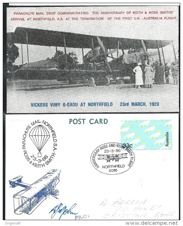 Du 23/03/1986 + Signature Pilote  Et Obl: Parachute Mail - Covers & Documents