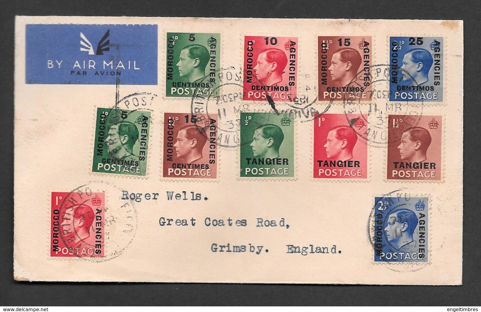 GB Edward 8th - Morocco Angencies/Tangier - Cover With 11 Stamps - See NOTES - Bureaux Au Maroc / Tanger (...-1958)