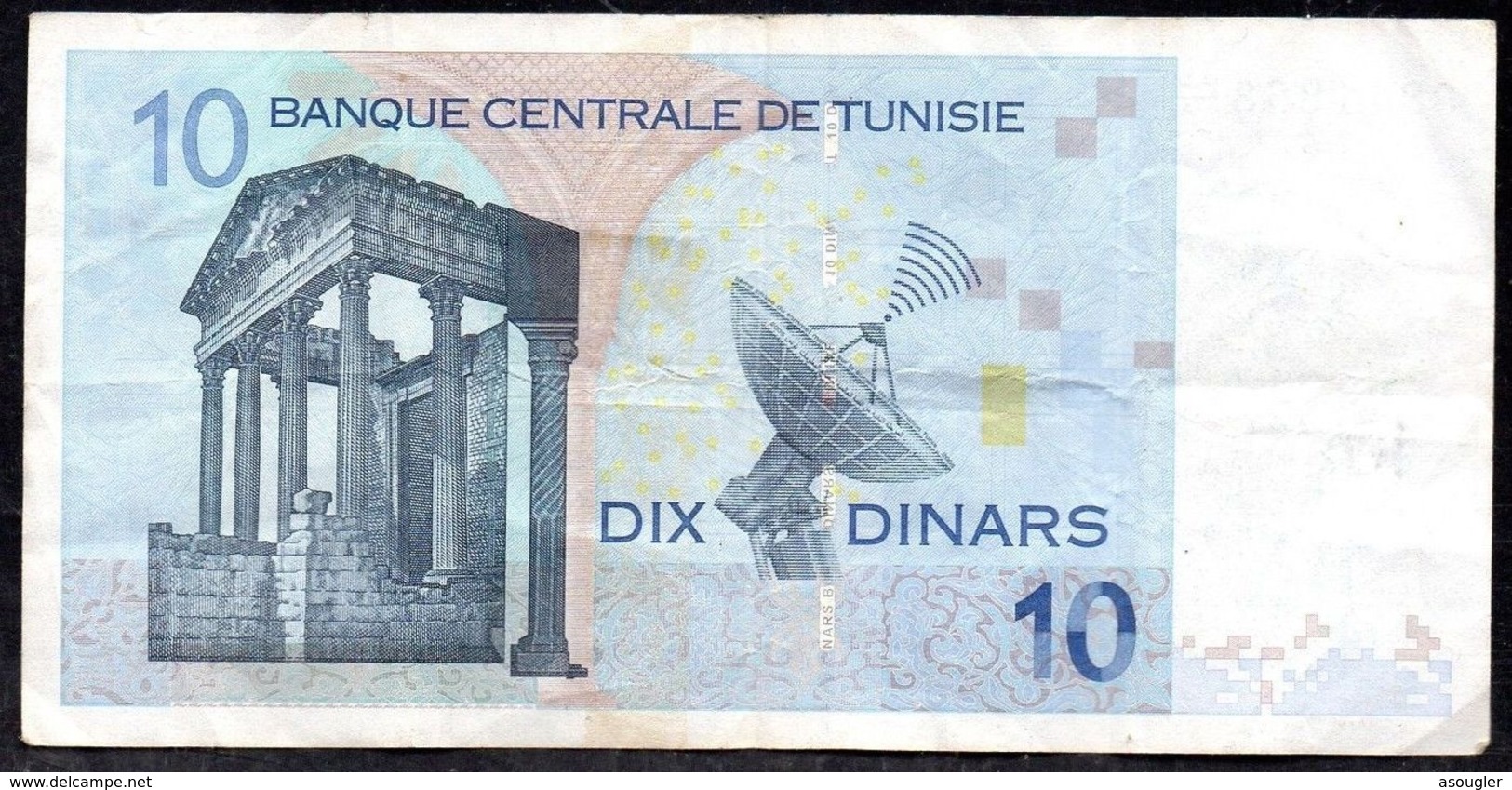 TUNISIA 10 DINARS 2005 P-90 F-VF - Tusesië