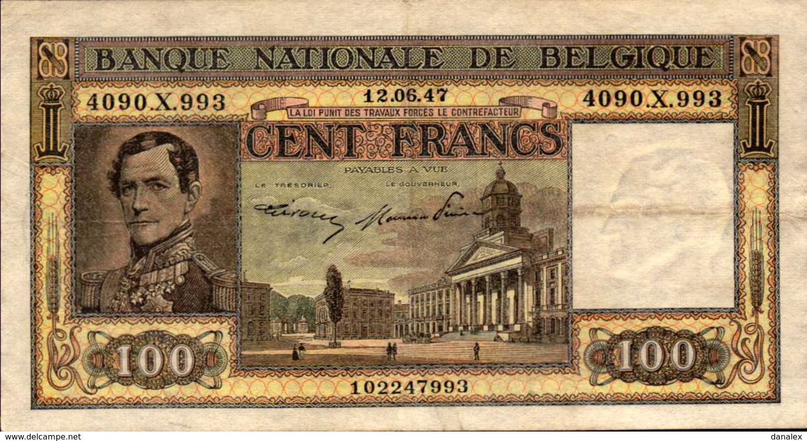 BELGIQUE  100 FRANCS  Du 12-6-1947  Pick 126  XF/SUP - 100 Francs