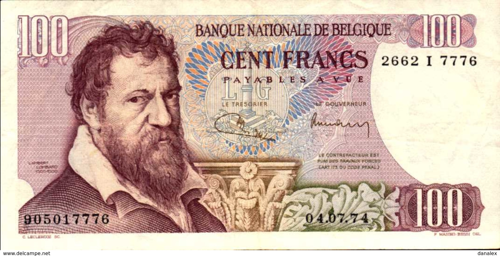 BELGIQUE  100 FRANCS  Du 4-7-1974  Pick 134   XF/SUP - 100 Francs