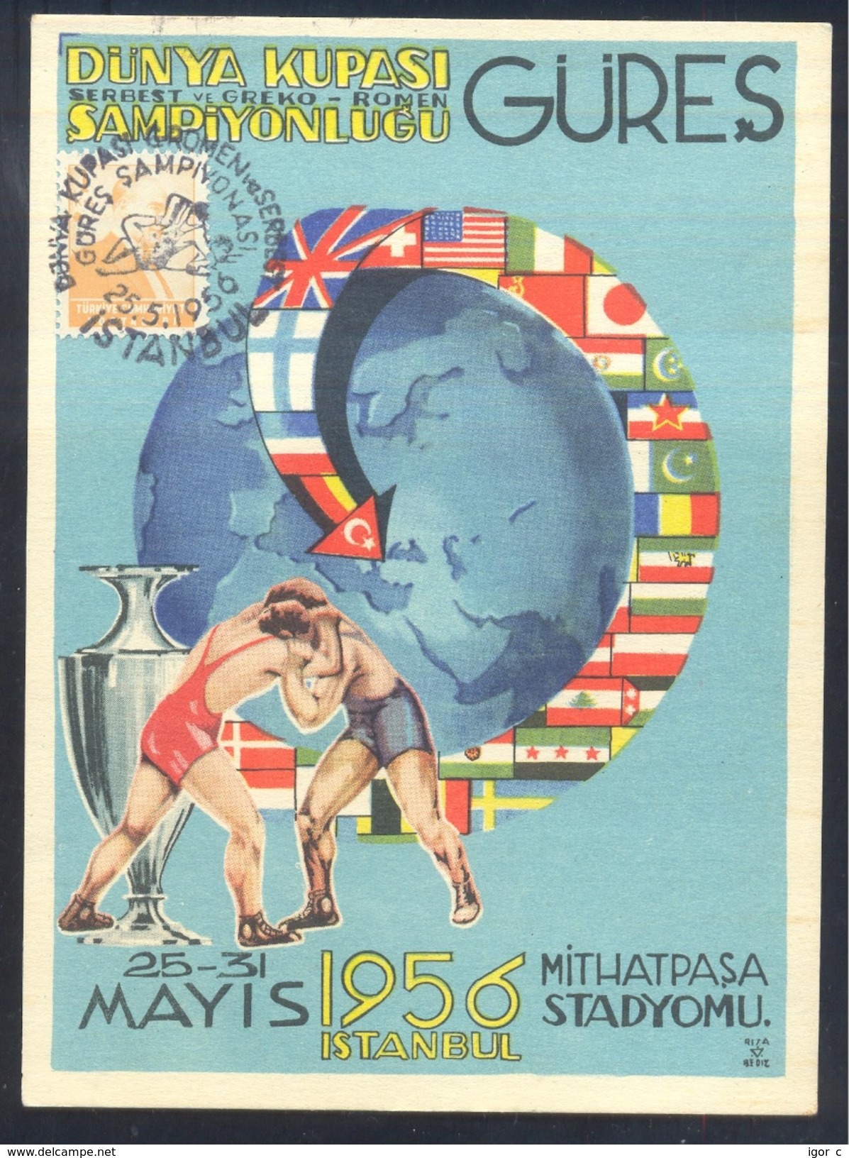 Turkey 1956 Maximum Card: Ringen Lutte Wrestling Lotta; World Championship In Greco-Roman Style; - Ringen