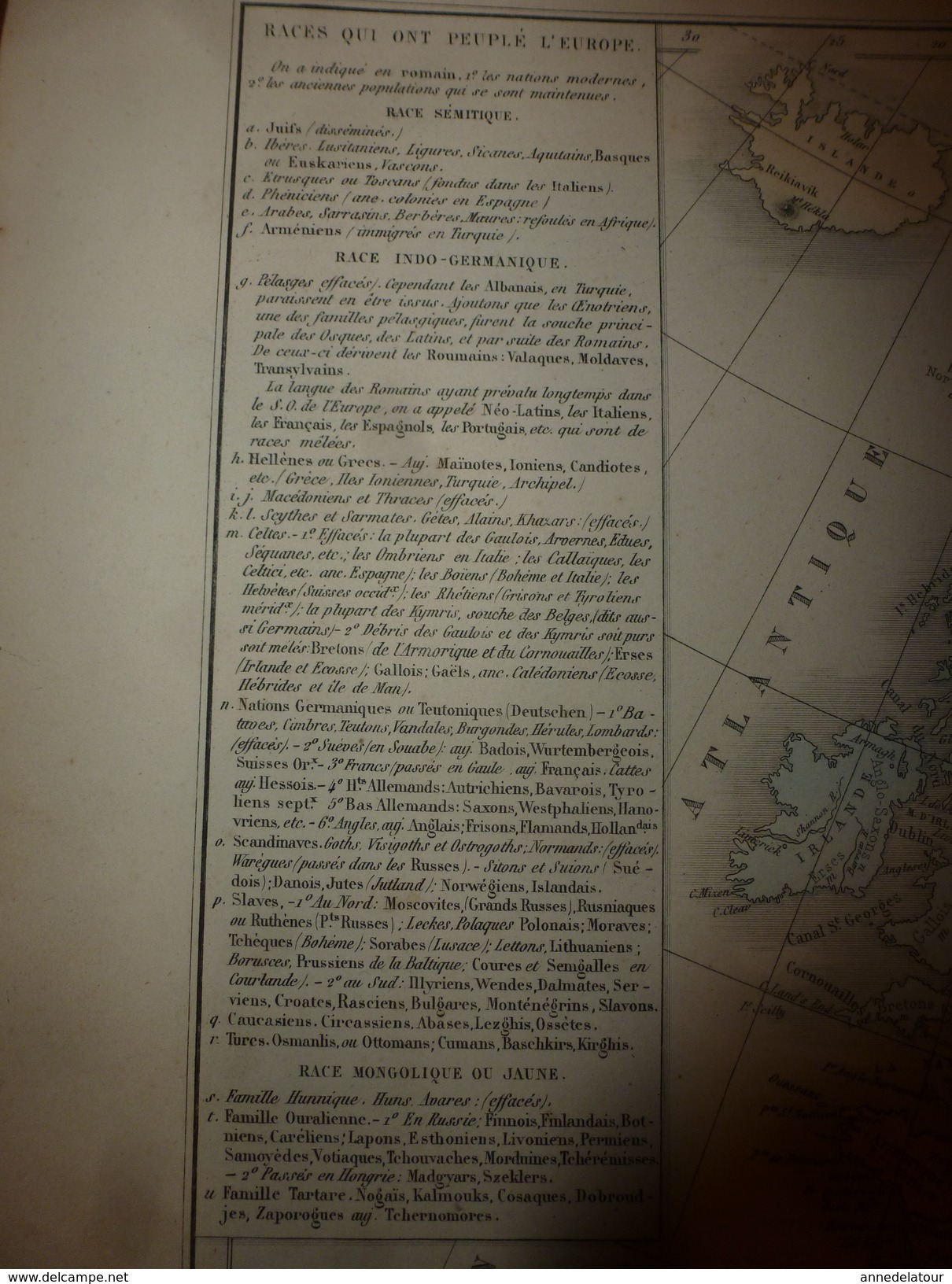 1861 Carte Géographique Des RACES Qui Ont Peuplé L'EUROPE (Sémitique,Indo-Germanique,Jaune,etc ;par Drioux Et Leroy, - Geographical Maps