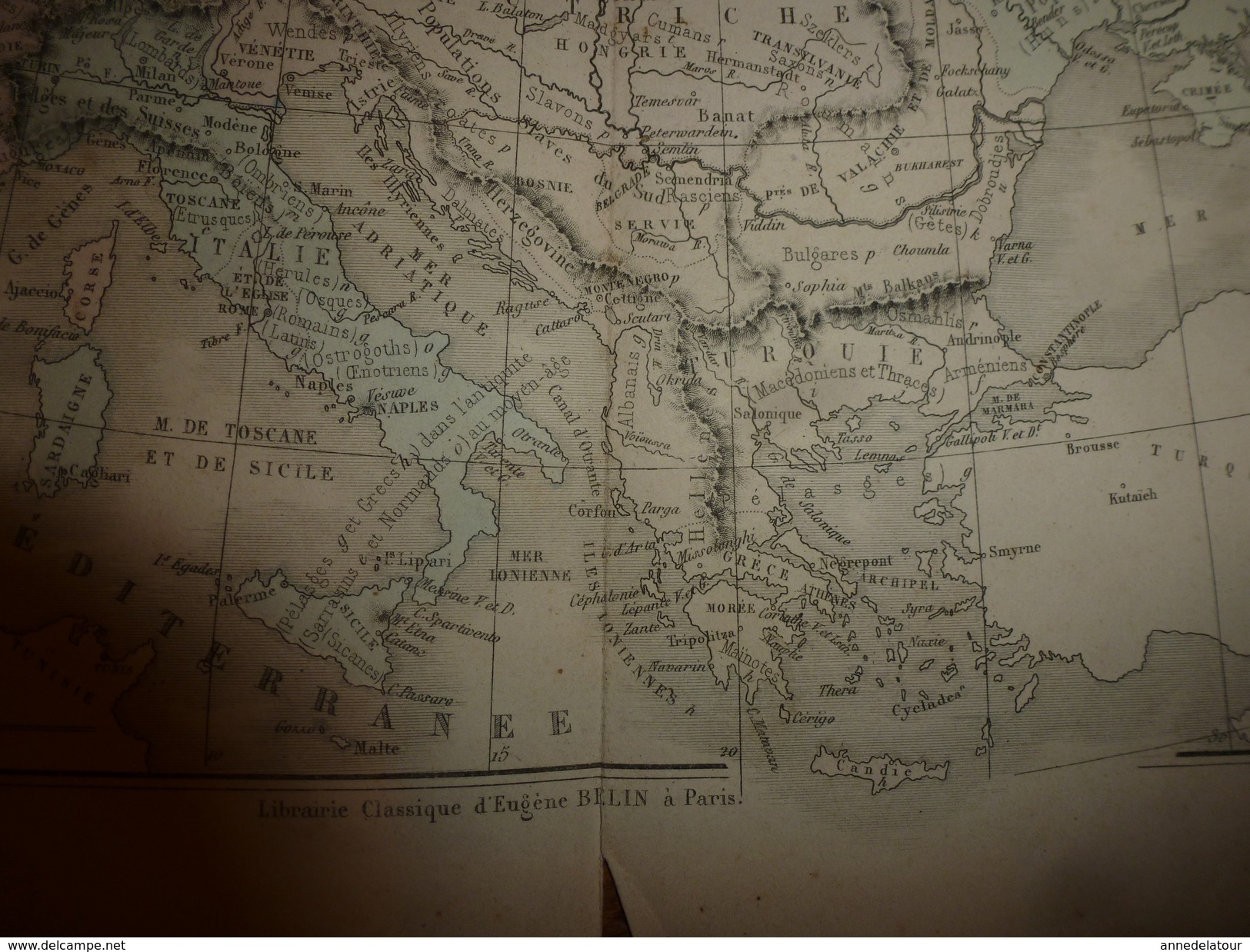 1861 Carte Géographique des RACES qui ont peuplé l'EUROPE (Sémitique,Indo-Germanique,Jaune,etc ;par Drioux et Leroy,