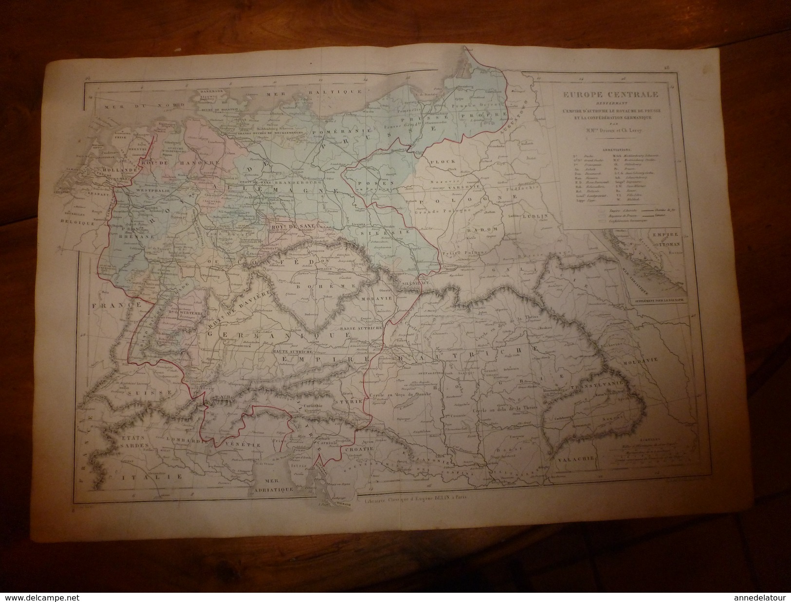 1861 Carte Géographique EUROPE CENTRALE (Empire D'Autriche,Royaume De Prusse,Confédération Germanique);par Drioux-Leroy - Geographical Maps