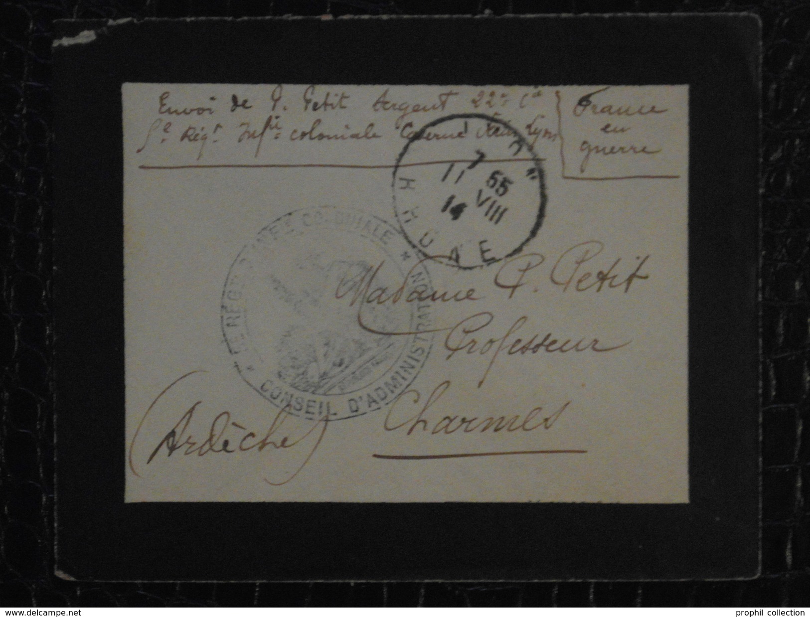 "FRANCE EN GUERRE" SUR LETTRE DE 1914 EN FM FRANCHISE MILITAIRE CACHET INFANTERIE COLONIALE LYON WW1 - WW I