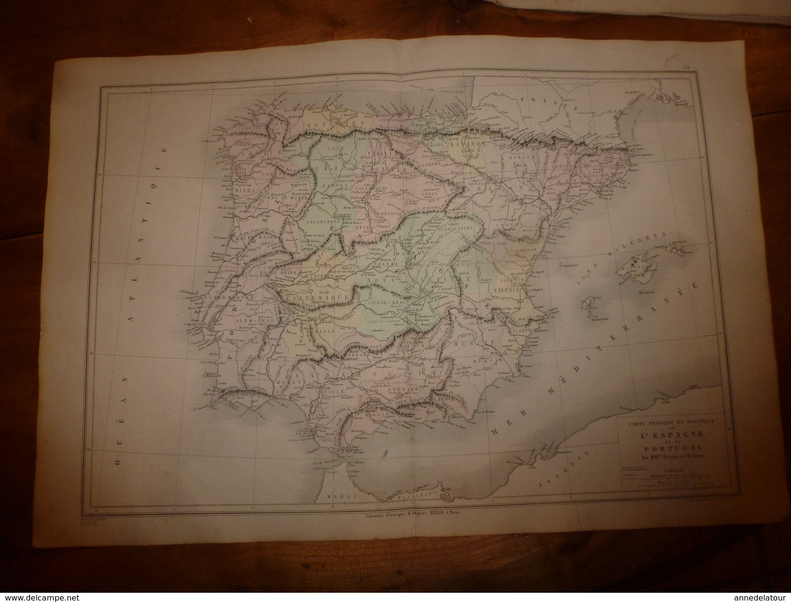 1861 Carte Géographique Physique Et Politique ESPAGNE Et îles Baléares; PORTUGAL;par Drioux Et Leroy; Gravure De Jenotte - Geographical Maps