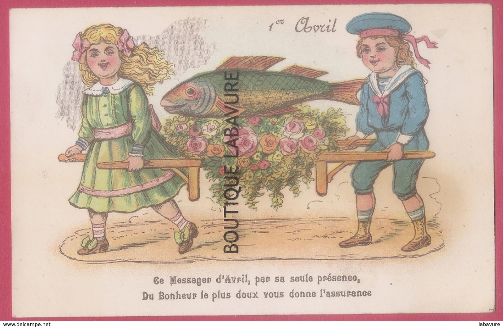 1° AVRIL-- Enfants Portant Un Poisson--Ce Message D'Avril Par Sa Seule Présence Du Bonheur Le Plus Doux...lire Legende - April Fool's Day