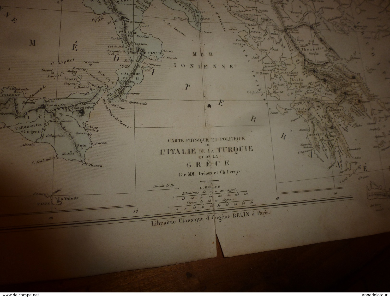 1861 Carte Géographique Physique Et Politique De L' ITALIE, La TURQUIE Et La GRECE ;par Drioux Et Leroy; Grav  Jenotte - Cartes Géographiques