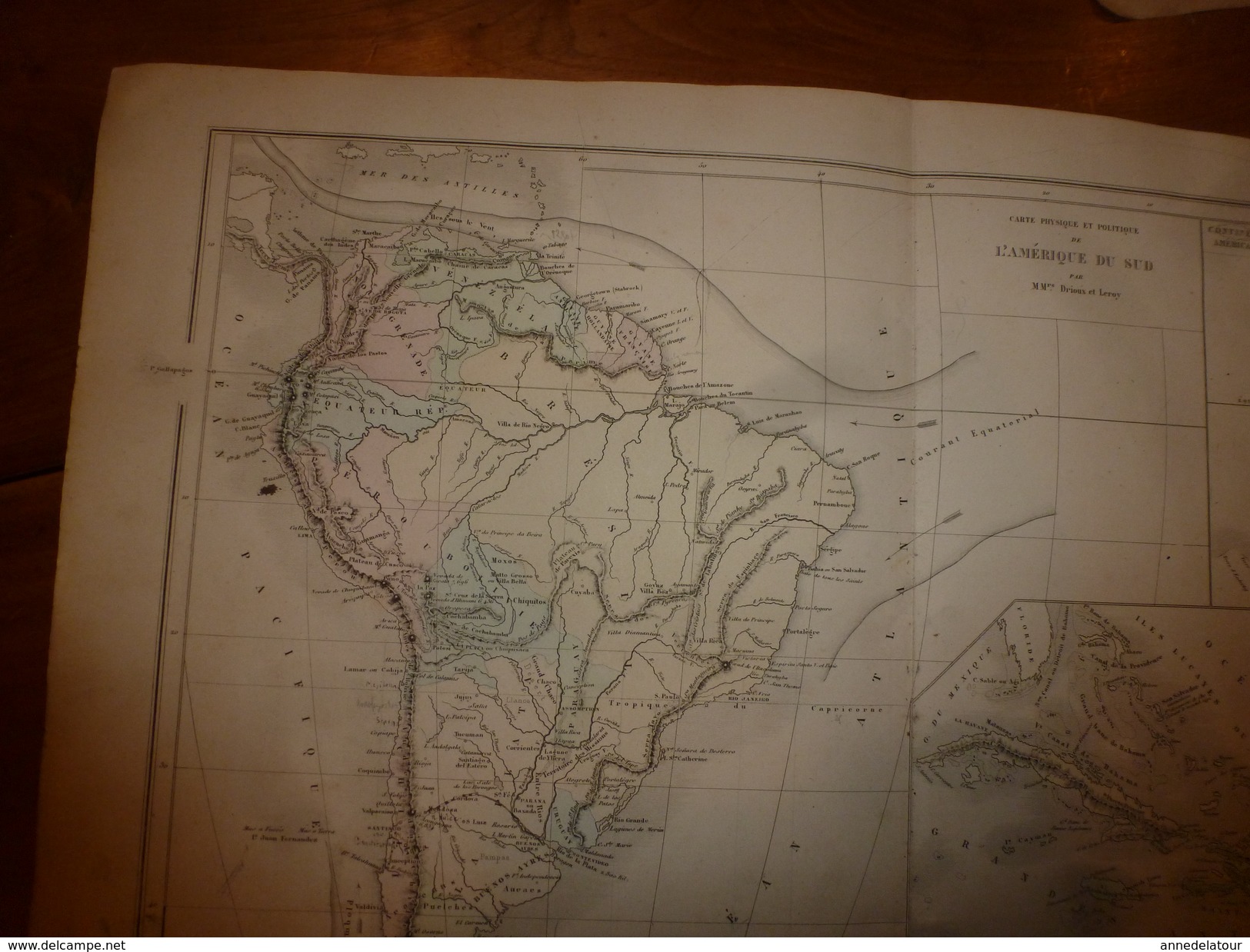 1861 Carte Géographique Physique Et Politique AMERIQUE Du SUD ; ANTILLES ; Par Drioux-Leroy; Gravure De Jenotte - Cartes Géographiques