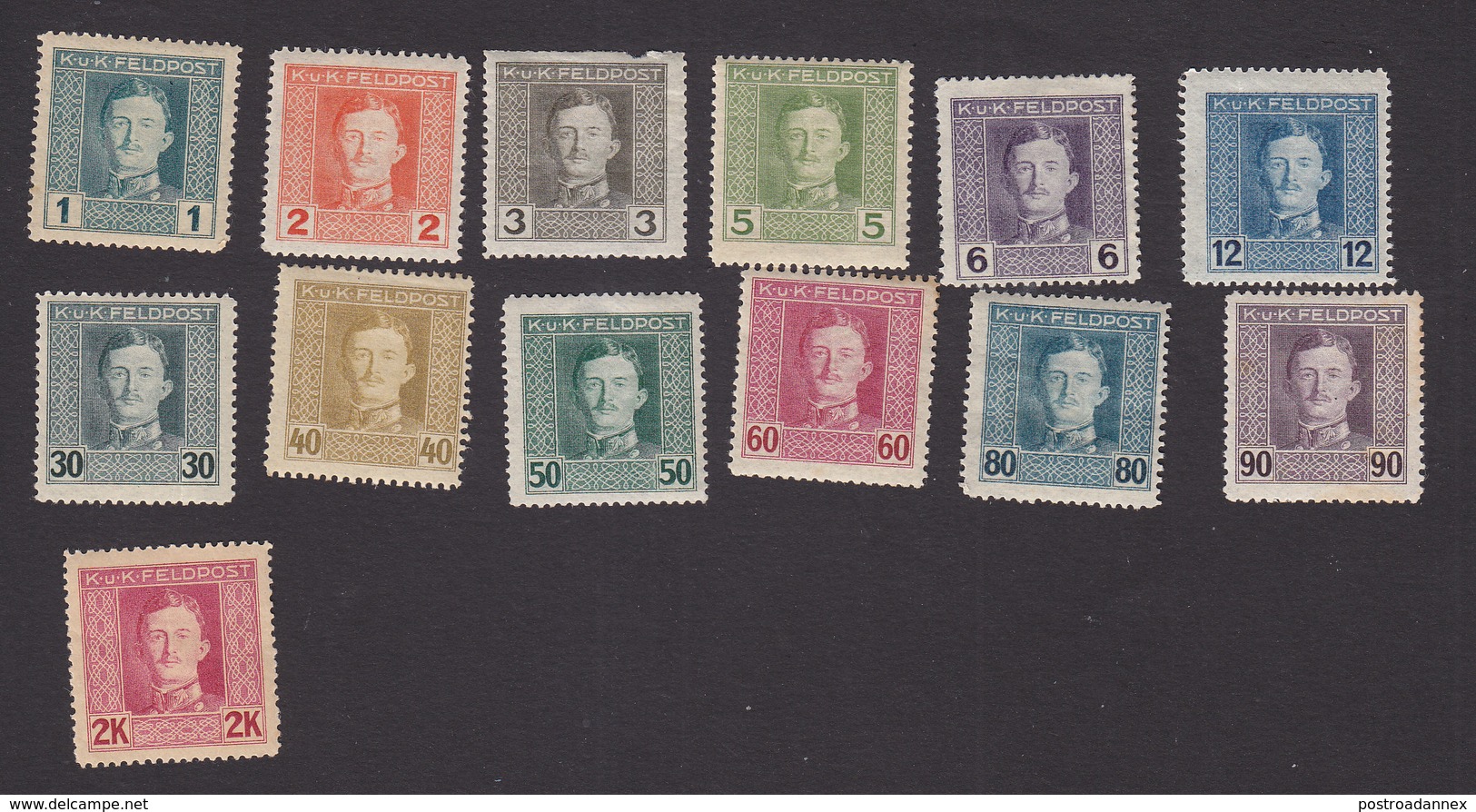 Austria, Scott #M49-M53, M55, M59-M65, Mint Hinged, Emperor Karl I Military Stamps, Issued 1917 - Other & Unclassified