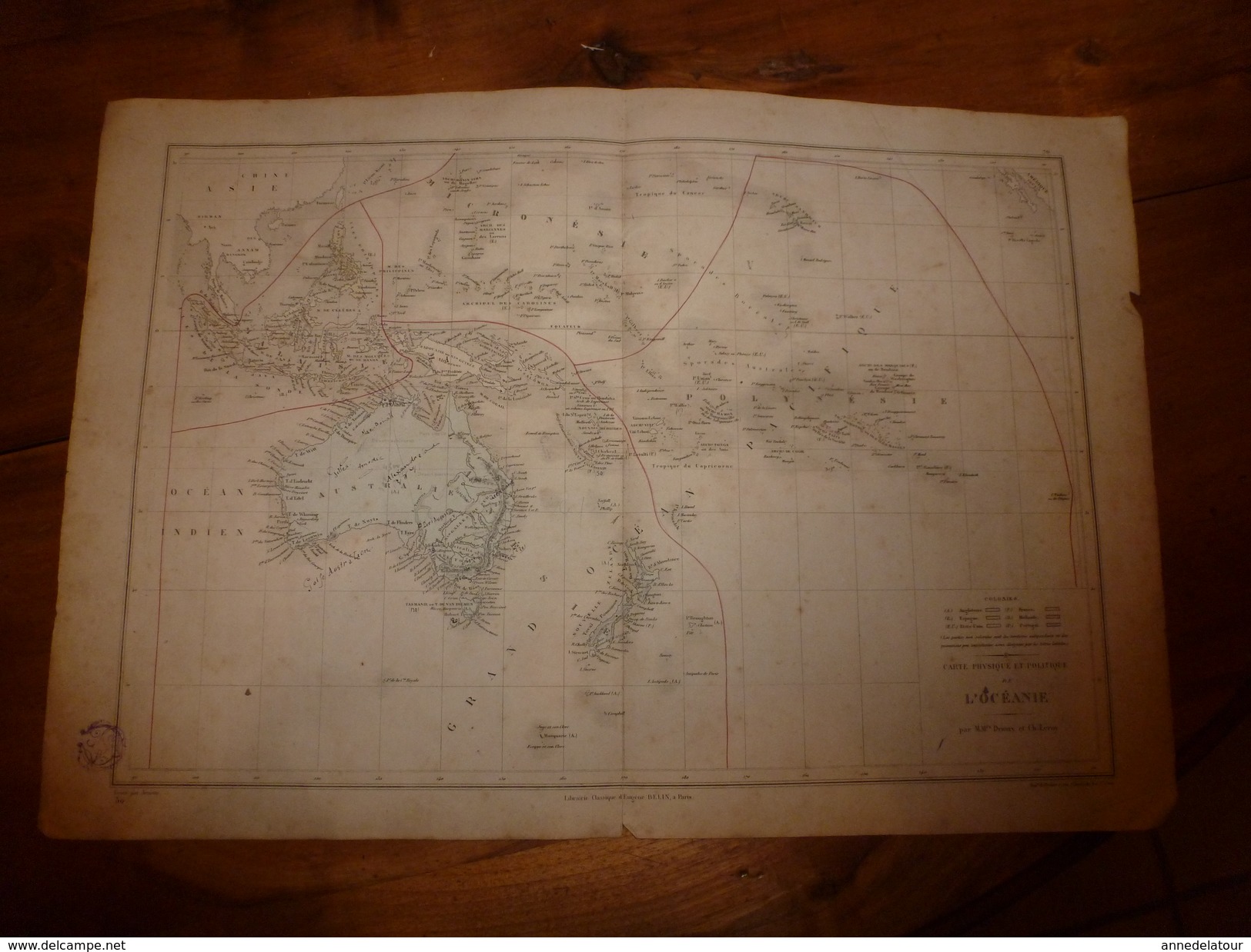 1861 Carte Géographique Physique Et Politique OCEANIE (Australie,Nlle- Zelande,Poynésie);par Drioux-Leroy; Grav Jenotte - Geographical Maps