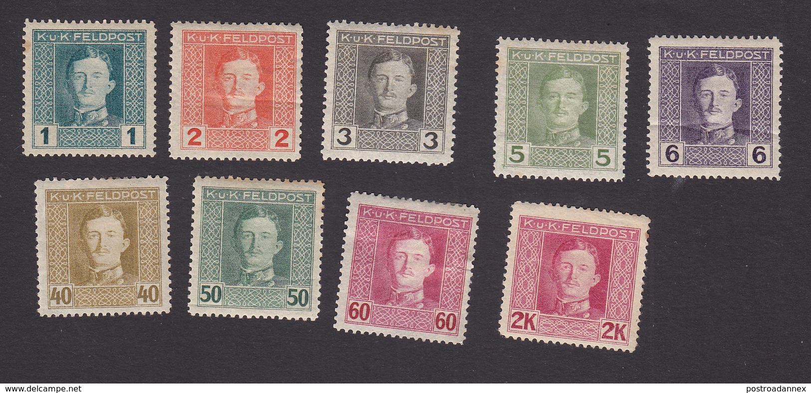 Austria, Scott #M49-M53, M60-M62, M65, Mint Hinged, Emperor Karl I Military Stamps, Issued 1917 - Other & Unclassified