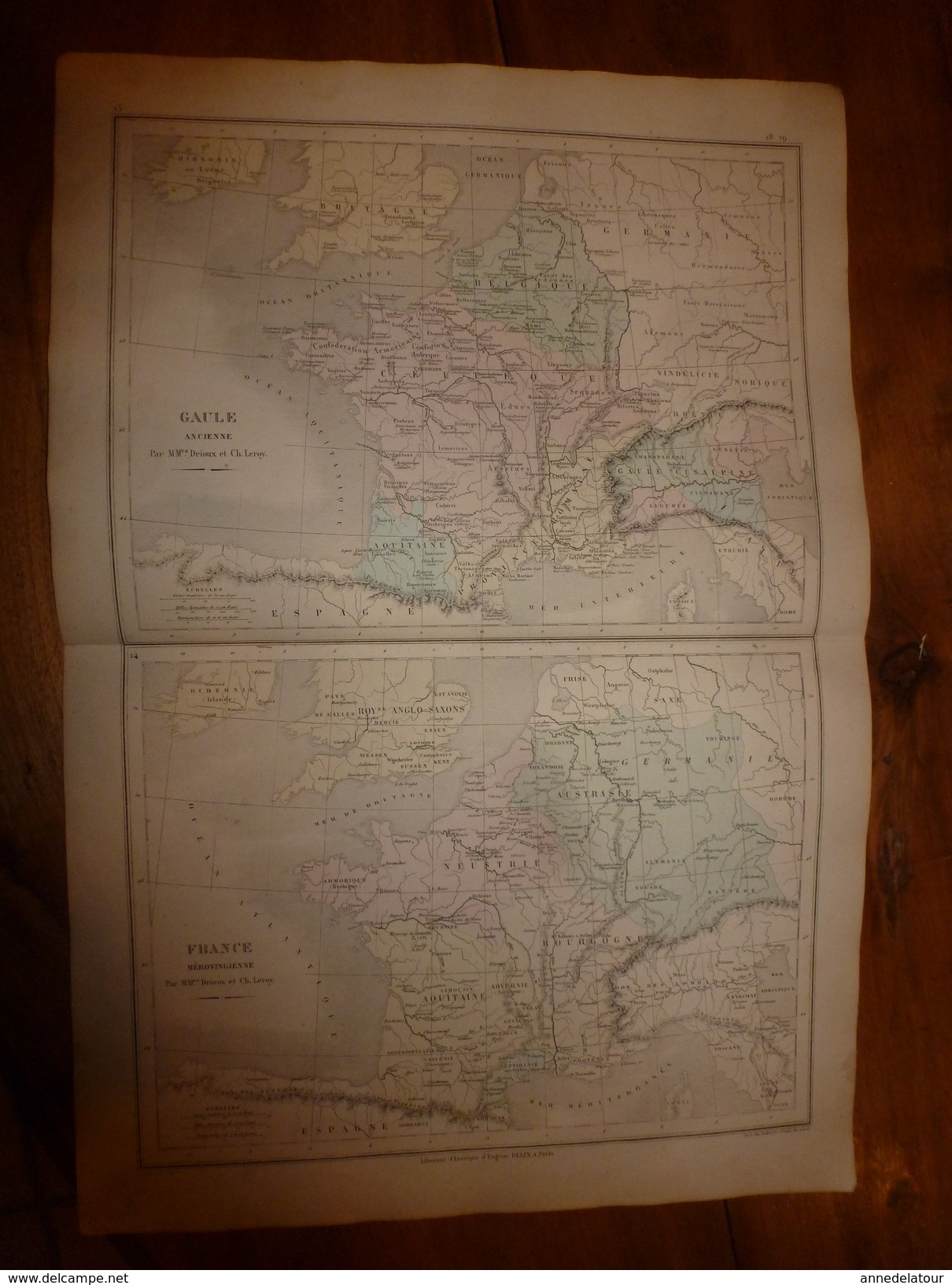 1861 Carte Géographique GAULE Ancienne ; FRANCE Mérovingienne ;par Drioux Et Leroy; Gravure  Jenotte - Cartes Géographiques