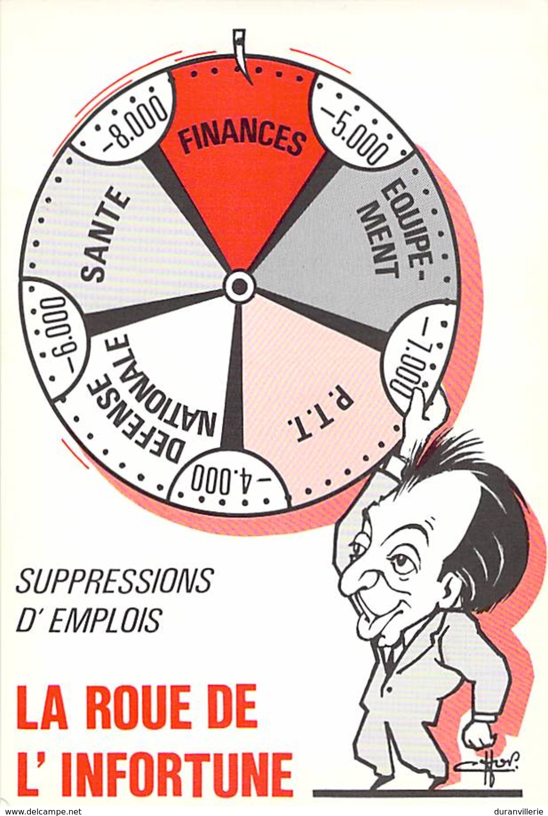 Cp La Roue De L´infortune, Supressions D´emplois. F.O. Michel ROCARD - Gewerkschaften