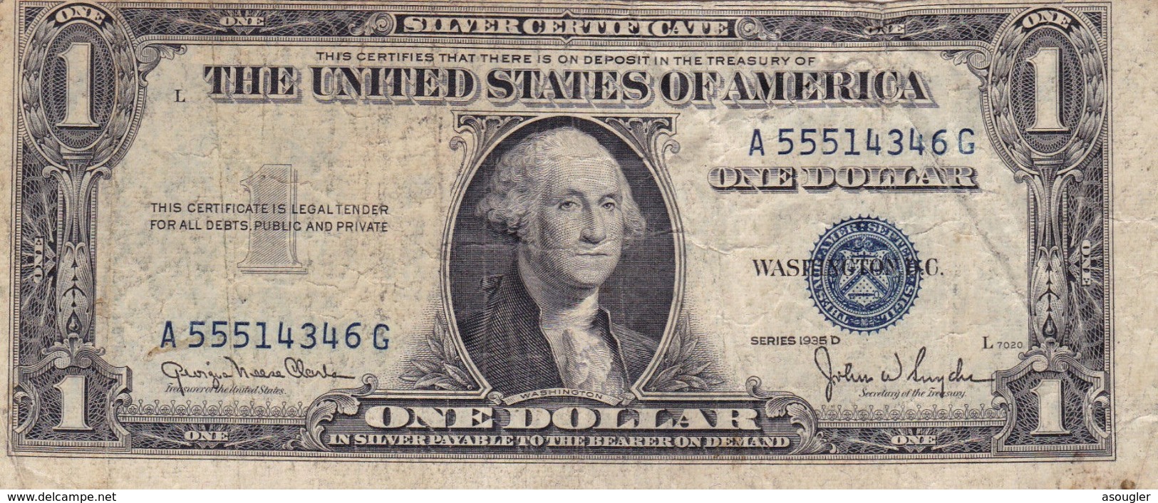 USA 1 $ DOLLAR 1935D SILVER CERTIFICATE G-VG "free Shipping Via Regular  Air Mail (buyer Risk)" - Silver Certificates (1928-1957)