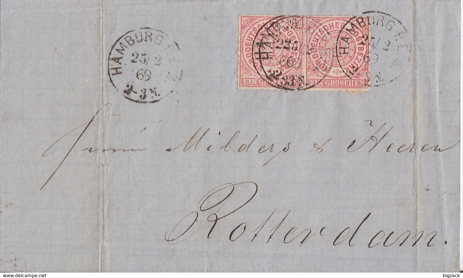 NDP Brief Mef Minr.2x 4 Hamburg 25.2.1869 Gel. Nach Holland - Ganzsachen