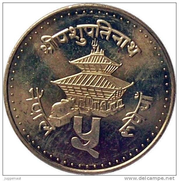 NEPAL RUPEE 5 PASHUPATINATH TEMPLE BRASS-STEEL CIRCULATION COIN 1996 AD KM-1075.2 UNCIRCULATED UNC - Népal