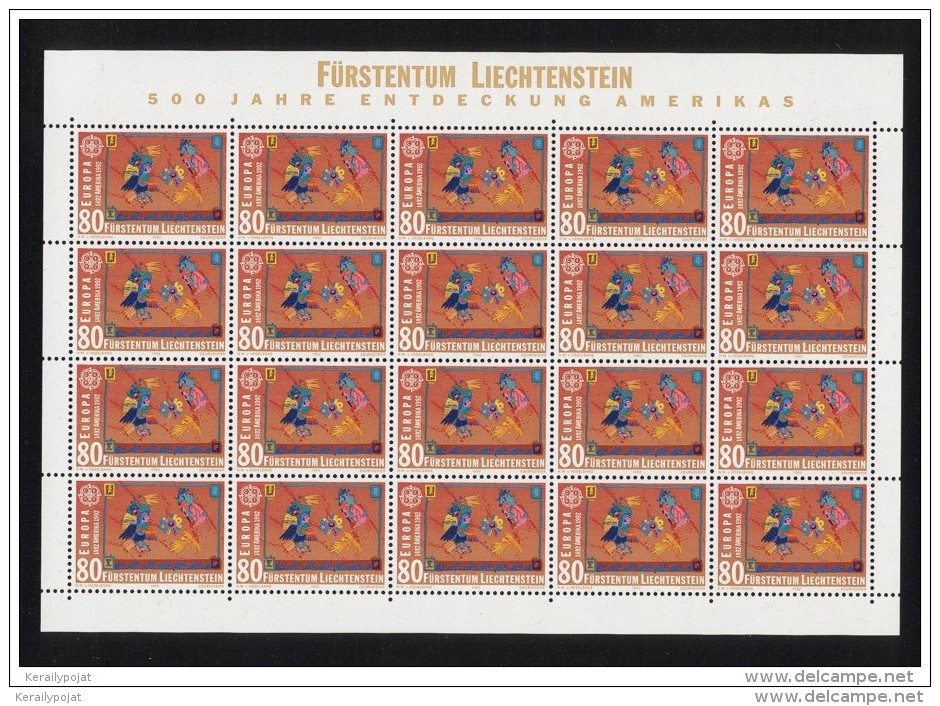 Liechtenstein - 1992 Europa 80r Sheet MNH__(THB-5063) - Blocks & Kleinbögen
