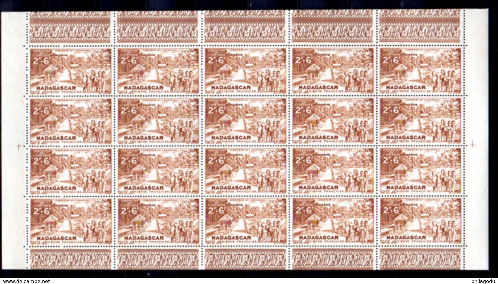 Madagascar 1942, Protection De L&rsquo;enfance Indigène, 41 / 43** En Feuille De 20, Cote 55,20 &euro;, - 1942 Protection De L'Enfance Indigène & Quinzaine Impériale (PEIQI)