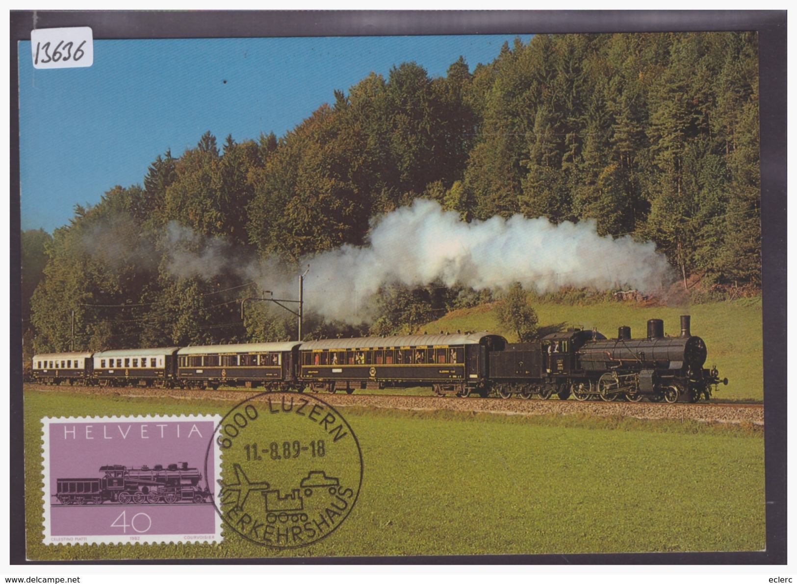 CARTE MAXIMUM - LUZERN - MUSEE DES TRANSPORT - TIMBRE LOCOMOTIVE DU GOTTHARD -  BAHN - TRAIN - TB - Cartes-Maximum (CM)