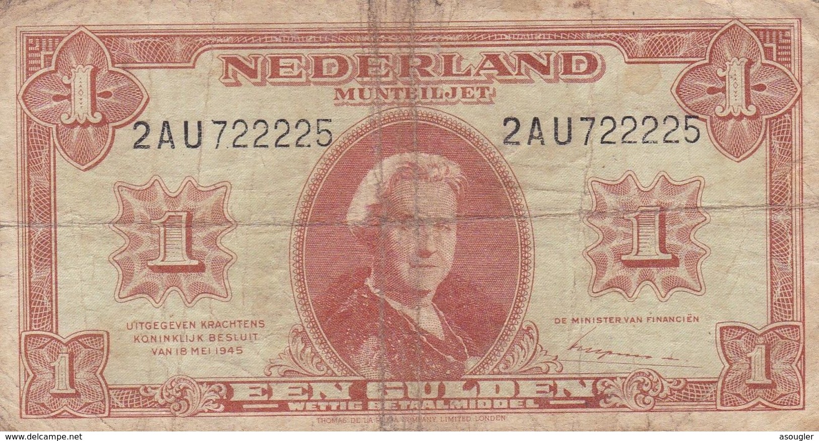 Netherlands 1 Gulden 1945 G P-70 - 1 Gulde