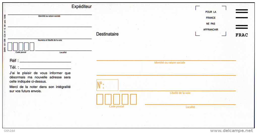 B1-010G- Carte De Changement D´adresse - Official Stationery